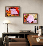 Autumn Pink Leaves Authentic Macro Photography | Unstretched Canvas Print Set of 4 | Mixed Orientation Wall Art