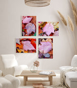 Autumn Pink Leaves Authentic Macro Photography | Unstretched Canvas Print Set of 4 | Mixed Orientation Wall Art