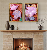 Autumn Pink Leaves Authentic Macro Photography | Unstretched Canvas Print Set of 4 | Mixed Orientation Wall Art