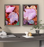 Autumn Pink Leaves Authentic Macro Photography | Unstretched Canvas Print Set of 4 | Mixed Orientation Wall Art