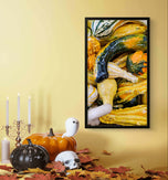 Autumn Pumpkin Authentic Closeup Photography on Unstretched Canvas | Vertical Print Set of 2 | Biophilic Harvest Wall Art | Home & Office Decor