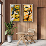 Autumn Pumpkin Authentic Closeup Photography on Unstretched Canvas | Vertical Print Set of 2 | Biophilic Harvest Wall Art | Home & Office Decor