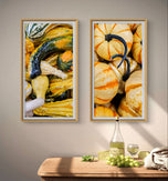 Autumn Pumpkin Authentic Closeup Photography on Unstretched Canvas | Vertical Print Set of 2 | Biophilic Harvest Wall Art | Home & Office Decor