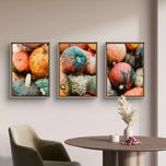 Autumn Pumpkin Canvas Set of 3 - Authentic Closeup Photography - Unstretched Vertical Prints - Biophilic Home Wall Art - Fall Harvest Decor