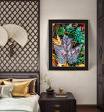 Autumn Rain Blue Leaf Canvas Print - Authentic Macro Nature Photography - Unstretched Vertical Wall Art - Biophilic Home & Office Decor - Ready to Frame