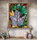 Autumn Rain Blue Leaf Canvas Print - Authentic Macro Nature Photography - Unstretched Vertical Wall Art - Biophilic Home & Office Decor - Ready to Frame