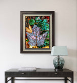 Autumn Rain Blue Leaf Canvas Print - Authentic Macro Nature Photography - Unstretched Vertical Wall Art - Biophilic Home & Office Decor - Ready to Frame