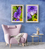 Autumn Rain Purple Hydrangea Macro Photography | Set of 2 Unframed Canvas Prints | Biophilic Wall Art