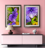 Autumn Rain Purple Hydrangea Macro Photography | Set of 2 Unframed Canvas Prints | Biophilic Wall Art