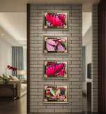 Autumn Rain Red Leaves Authentic Macro Photography | Unstretched Canvas Horizontal Print Set of 4 | Biophilic Wall Art Decor