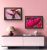 Autumn Rain Red Leaves Authentic Macro Photography | Unstretched Canvas Horizontal Print Set of 4 | Biophilic Wall Art Decor