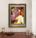 Autumn Rain Vibrant Leaves Authentic Macro Photography | Unstretched Canvas Vertical Print Set of 3 | Biophilic Wall Art Décor