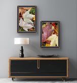 Autumn Rain Vibrant Leaves Authentic Macro Photography | Unstretched Canvas Vertical Print Set of 3 | Biophilic Wall Art Décor
