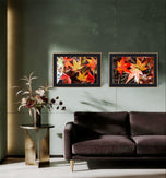 Autumn Rainy Leaves Authentic Macro Photography | Unstretched Canvas Horizontal Prints Set of 2 | Biophilic Nature Wall Art Décor