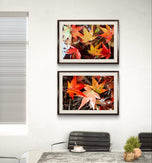 Autumn Rainy Leaves Authentic Macro Photography | Unstretched Canvas Horizontal Prints Set of 2 | Biophilic Nature Wall Art Décor