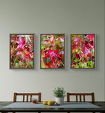Autumn Rainy Maple Leaves Photography Set of 3 | Unstretched Canvas Vertical Prints | Biophilic Nature Gallery Wall Art Decor