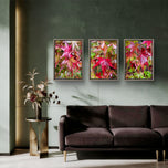 Autumn Rainy Maple Leaves Photography Set of 3 | Unstretched Canvas Vertical Prints | Biophilic Nature Gallery Wall Art Decor