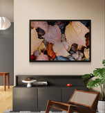 Autumn Rainy Vibrant Leaves Authentic Macro Photography Print on Black Framed Horizontal Canvas | Biophilic Wall Art for Home Office Décor