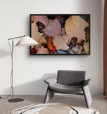 Autumn Rainy Vibrant Leaves Authentic Macro Photography Print on Black Framed Horizontal Canvas | Biophilic Wall Art for Home Office Décor