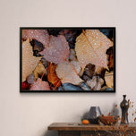 Autumn Rainy Vibrant Leaves Authentic Macro Photography Print on Black Framed Horizontal Canvas | Biophilic Wall Art for Home Office Décor