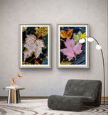 Autumn Rainy Vibrant Leaves Botanical Wall Art - Authentic Closeup Photography Unframed Canvas Prints Set of 4 - Biophilic Home & Office Decor