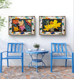 Autumn Rainy Vibrant Leaves Botanical Wall Art - Authentic Closeup Photography Unframed Canvas Prints Set of 4 - Biophilic Home & Office Decor