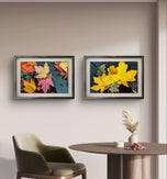 Autumn Rainy Vibrant Leaves Botanical Wall Art - Authentic Closeup Photography Unframed Canvas Prints Set of 4 - Biophilic Home & Office Decor