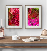 Autumn Red Hydrangea with Raindrops Canvas Wall Art | Authentic Macro Photography | Unframed Vertical Prints Set of 2 | Biophilic Style Décor