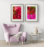 Autumn Red Hydrangea with Raindrops Canvas Wall Art | Authentic Macro Photography | Unframed Vertical Prints Set of 2 | Biophilic Style Décor