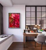 Autumn Red Hydrangea with Raindrops Canvas Wall Art | Authentic Macro Photography | Unframed Vertical Prints Set of 2 | Biophilic Style Décor