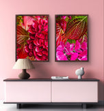Autumn Red Hydrangea with Raindrops Canvas Wall Art | Authentic Macro Photography | Unframed Vertical Prints Set of 2 | Biophilic Style Décor