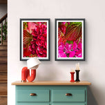 Autumn Red Hydrangea with Raindrops Canvas Wall Art | Authentic Macro Photography | Unframed Vertical Prints Set of 2 | Biophilic Style Décor