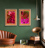 Autumn Red Hydrangea with Raindrops Canvas Wall Art | Authentic Macro Photography | Unframed Vertical Prints Set of 2 | Biophilic Style Décor