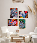 Autumn Vibrant Leaves Authentic Closeup Photography | Unstretched Nature Canvas Prints Set of 4 | Biophilic Wall Art Decor | Multiple Sizes Available