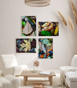 Autumn Vibrant Leaves Authentic Macro Photography | Unstretched Canvas Prints Set of 4 Mixed Orientation | Biophilic Home & Office Wall Art