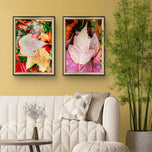 Autumn Vibrant Leaves Biophilic Wall Art Decor | Raindrops Nature Photography Prints Set of 4 on Unstretched Museum-Quality Canvas