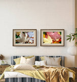 Autumn Vibrant Leaves Biophilic Wall Art Decor | Raindrops Nature Photography Prints Set of 4 on Unstretched Museum-Quality Canvas