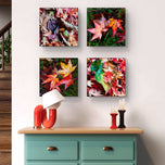 Autumn Vibrant Leaves Canvas Set of 4 | Authentic Closeup Photography | Unframed Square Prints | Biophilic Wall Art Home & Office Décor