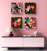Autumn Vibrant Leaves Canvas Set of 4 | Authentic Closeup Photography | Unframed Square Prints | Biophilic Wall Art Home & Office Décor