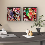 Autumn Vibrant Leaves Canvas Set of 4 | Authentic Closeup Photography | Unframed Square Prints | Biophilic Wall Art Home & Office Décor