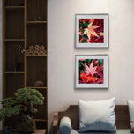 Autumn Vibrant Leaves Macro Photography Set of 3 | Unstretched Canvas Square Prints | Biophilic Wall Art Décor