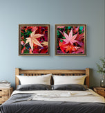 Autumn Vibrant Leaves Macro Photography Set of 3 | Unstretched Canvas Square Prints | Biophilic Wall Art Décor