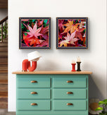 Autumn Vibrant Leaves Macro Photography Set of 3 | Unstretched Canvas Square Prints | Biophilic Wall Art Décor