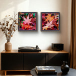 Autumn Vibrant Leaves Macro Photography Set of 3 | Unstretched Canvas Square Prints | Biophilic Wall Art Décor
