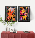 Autumn Vibrant Leaves Vertical Prints Set - Professional Closeup Photography Duo - Unstretched Canvas Nature Wall Art - Biophilic Home Decor