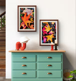 Autumn Vibrant Leaves Vertical Prints Set - Professional Closeup Photography Duo - Unstretched Canvas Nature Wall Art - Biophilic Home Decor