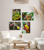 Autumn Vibrant Leaves Wall Art Set of 4 | Nature Closeup Original Photography | Unstretched Canvas Print | Biophilic Home & Office Décor