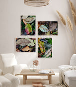 Autumn Vibrant Leaves Wall Art Set of 4 | Nature Closeup Original Photography | Unstretched Canvas Print | Biophilic Home & Office Decor