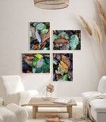 Autumn Vibrant Leaves Wall Art Set of 4 | Nature Closeup Original Photography | Unstretched Canvas Print | Biophilic Home & Office Décor