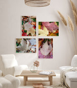 Autumn Vibrant Leaves Biophilic Wall Art Decor | Raindrops Nature Photography Prints Set of 4 on Unstretched Museum-Quality Canvas